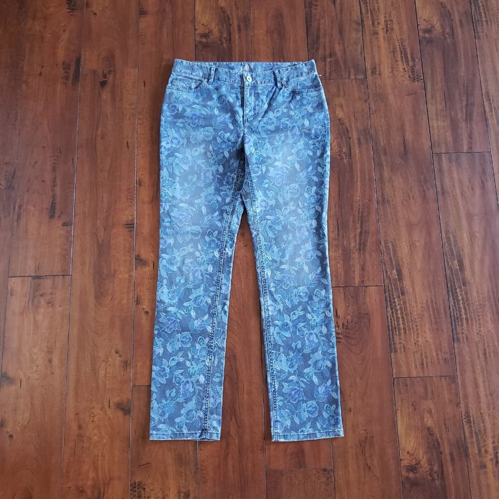 J Jill Jeans Women's Blue Floral Authentic Fit Slim Stretch Straight Leg Classic - Picture 3 of 7
